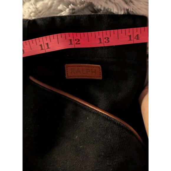 Vintage 90s Ralph Lauren Leather Trim Pants Women 6 Black Camel Tan Trousers - Picture 11 of 13